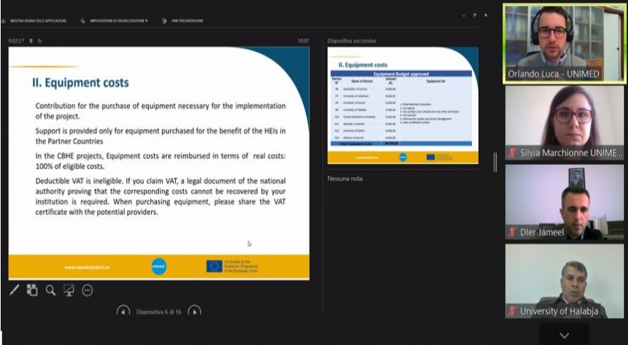 The director of the Quality Assurance of the University of Zakho participated in the financial webinar on the equipment purchase (APPRAIS project)