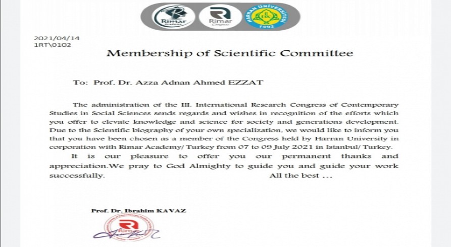 A Lecturer from the University Zakho Has Been Accredited the Membership of the Scientific Committee of the Turkish Remar Academy